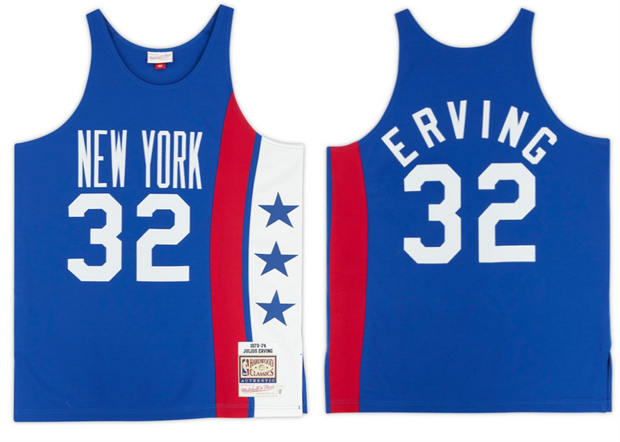 Men's New York Nets #32 Julius Erving Blue Throwback Stitched Jersey